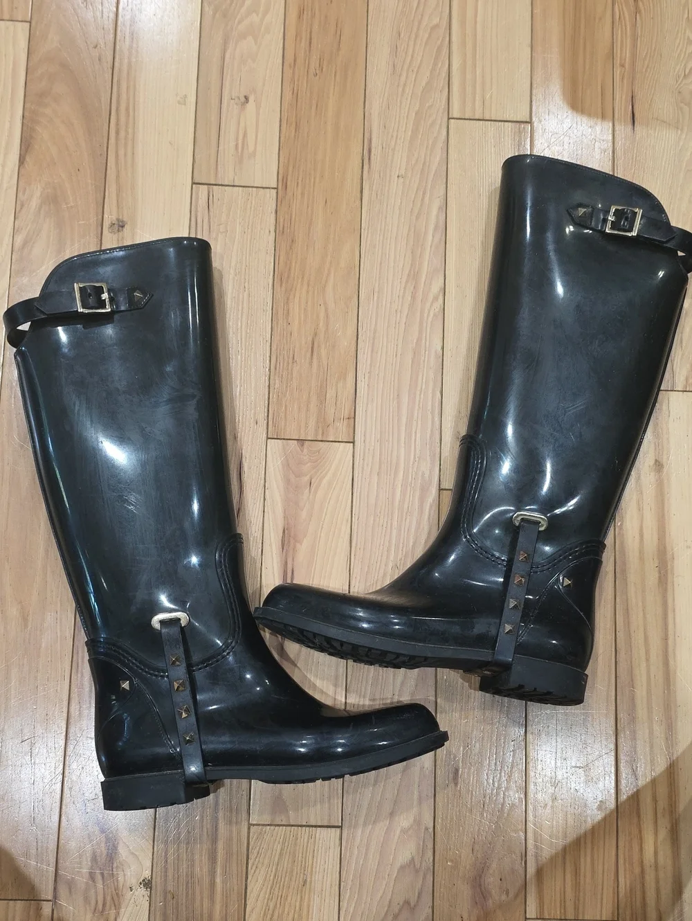 Valentino Black With Gold Stub Rain Boot